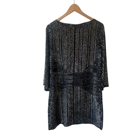 SOLD - Laundry by Shelli Segal Black Silver Sequin Round Neck Mini Dress Size 6 - Picture 4 of 10